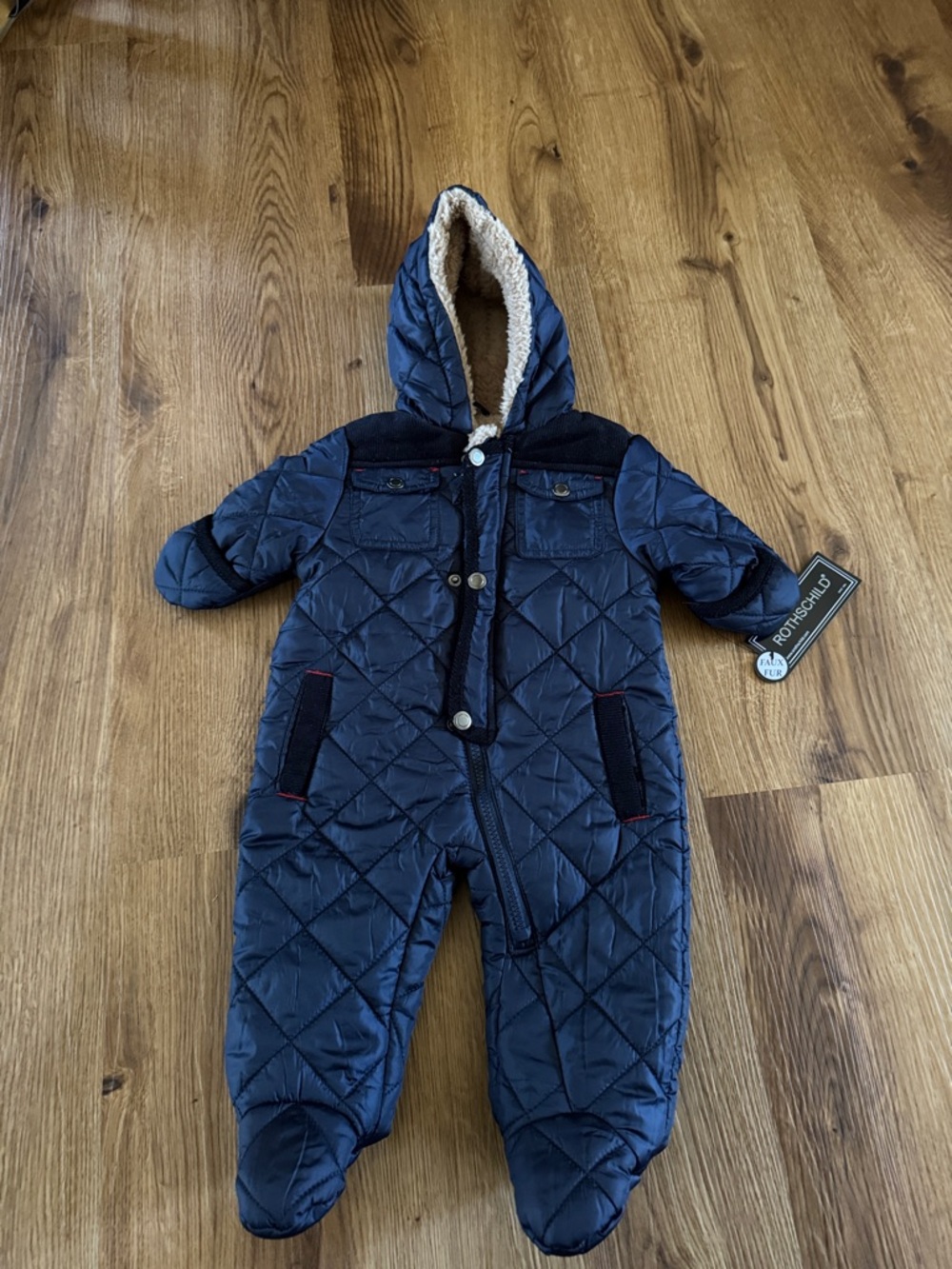 Rothschild Navy Quilted Infant One-Piece Snowsuit Pram 6/9 mos